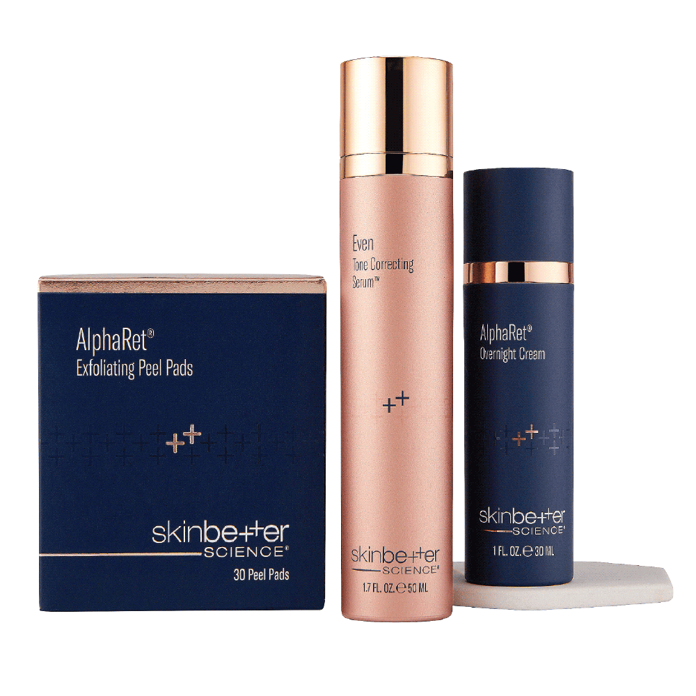 Skinbetter Science | Even Glow Regimen (Even Tone Correcting Serum, AlphaRet Exfoliating Peel Pads and AlphaRet Overnight Cream)